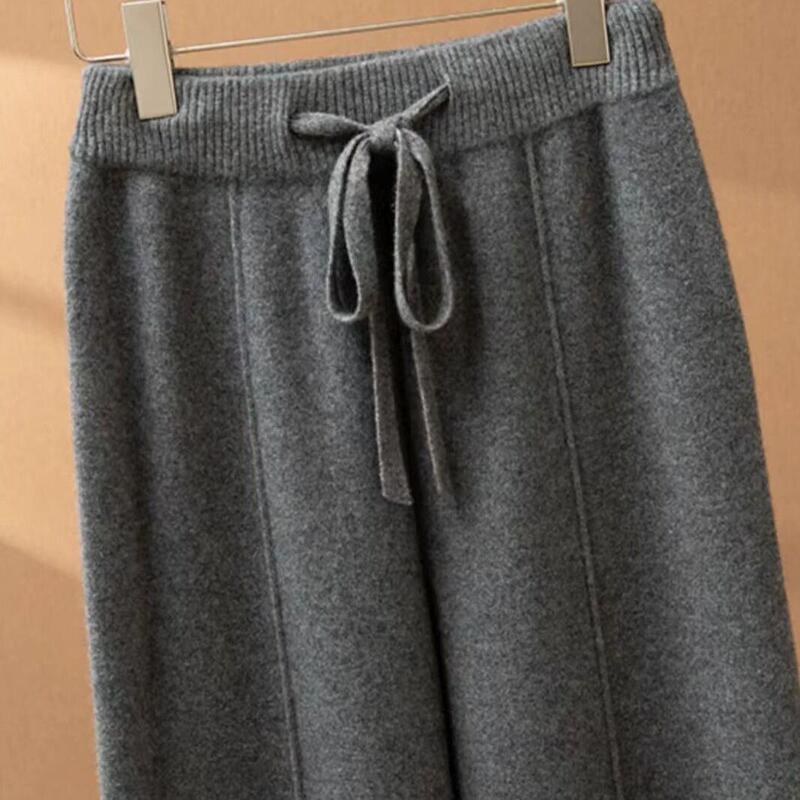 100% Australian Pure Wool Knitted Wide-Leg Pants for Women, Autumn and Winter Design, Petite Size, Outerwear Cashmere Pants, Straight-Leg Pants