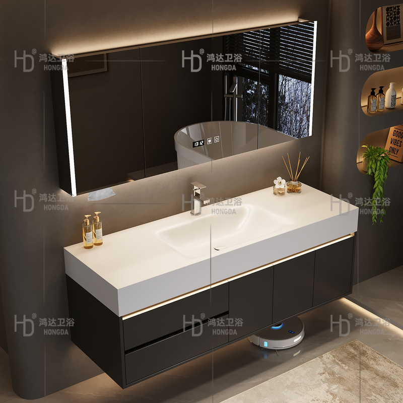 Sintered Stone Integrated Basin Bathroom Cabinet Set, Black Washbasin, Face Basin, Vanity Unit Sintered Stone Integrated Basin Bathroom Cabinet Set, Black Washbasin, Face Basin, Vanity Unit
