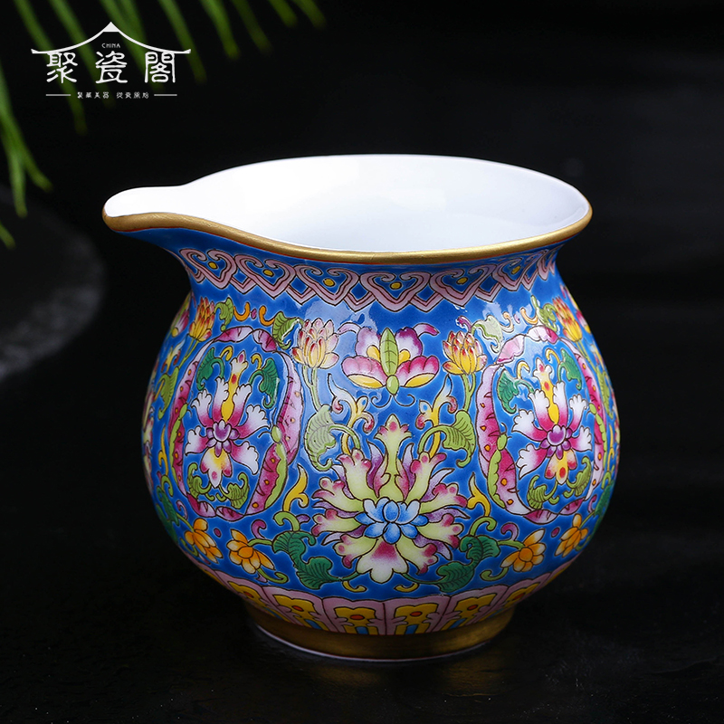 Jingdezhen Ceramic hand painted blue ground enamel Caiang cup tea Sea Sub-tea Tea Powder full of Tangle Branches of the Lian Kung Fu Tea