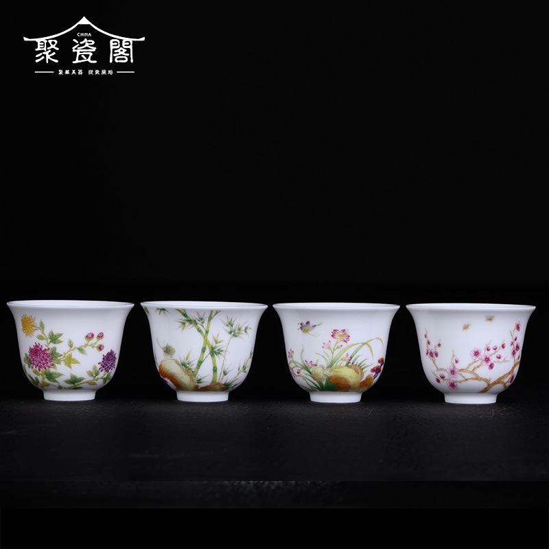 Jingdezhen Ceramic small teacup handcrafted kung fu tea pasteurized cup enamel cup master cup cup cup