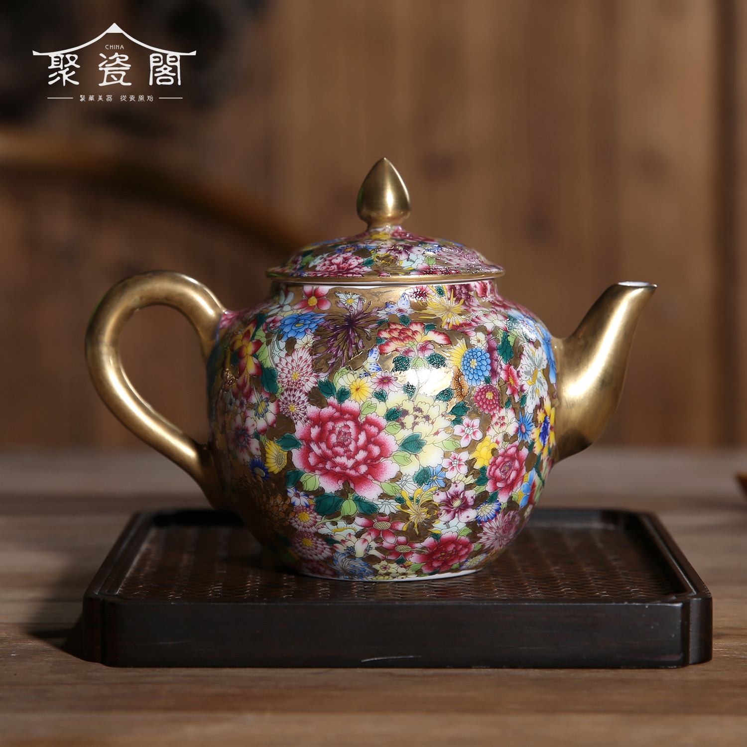 Jingdezhen ceramic hand-painted pastel enamel color tracing gold full flower Wanhua teapot kung fu tea set tea pot