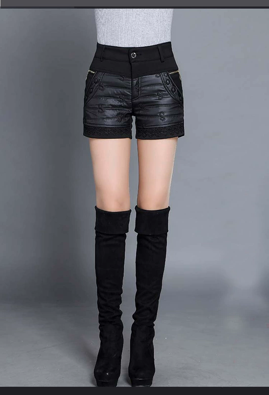 Quần short nữ size lớn quần short nữ mùa đông eo cao 2017 mới béo mm mặc mỏng đã hoang dã cộng với phân bón để tăng