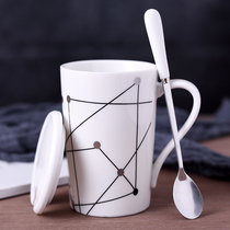 Cup creative personality trend Mug Coffee Cup ceramic cup with lid spoon Nordic ins large capacity drinking cup