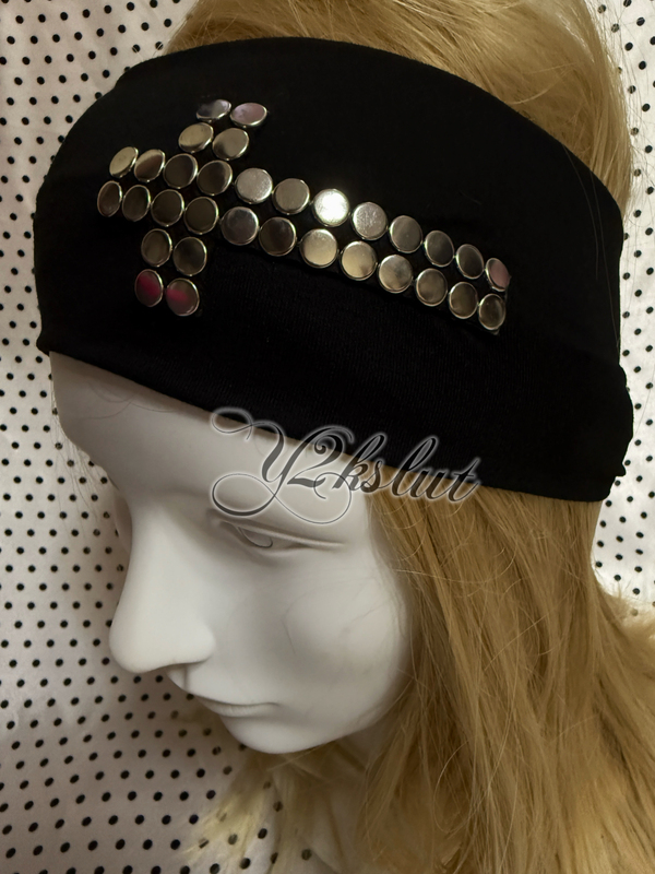Y2Kslut Original LAOSHU Studded Metal Cross Gothic Niche Punk Elastic Headband Visor Hat