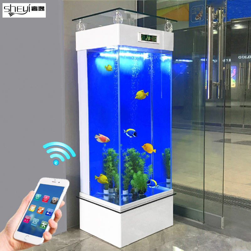 Knorr kitchen fish tank Living room small back filter aquarium Household free water rectangular ultra-white glass vertical tank