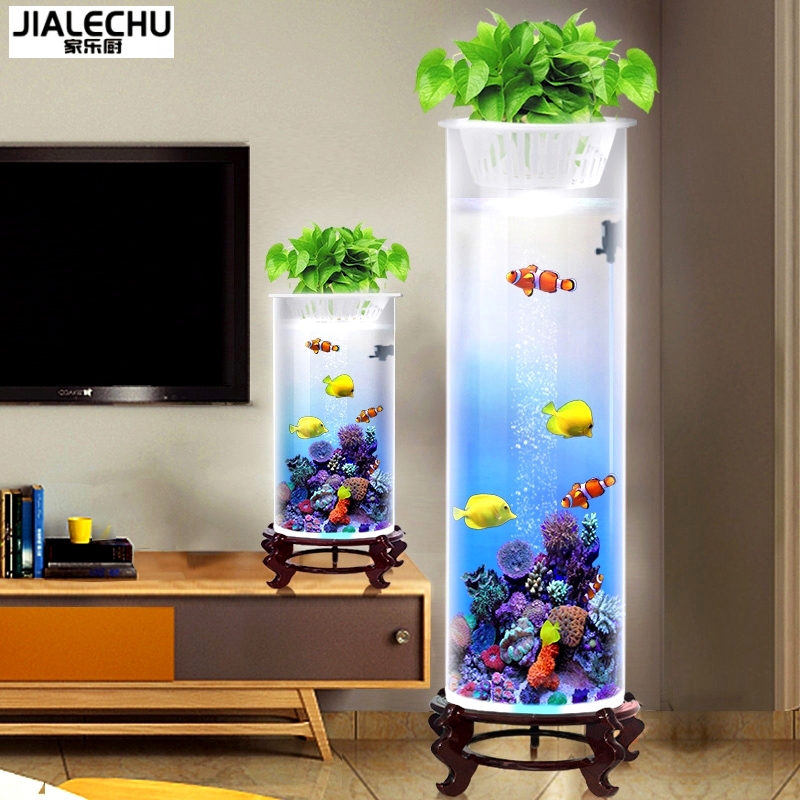 Jiale kitchen cylindrical desktop small fish tank Living room small Feng Shui ecological aquarium free water change creative landing