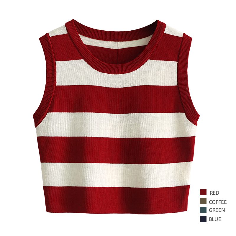 High-Waisted Striped Knitted Tank Top for Women, 2026 New Summer Style, Sweet Outerwear, Sleeveless Camisole Top High-Waisted Striped Knitted Tank Top for Women, 2026 New Summer Style, Sweet Outerwear, Sleeveless Camisole Top