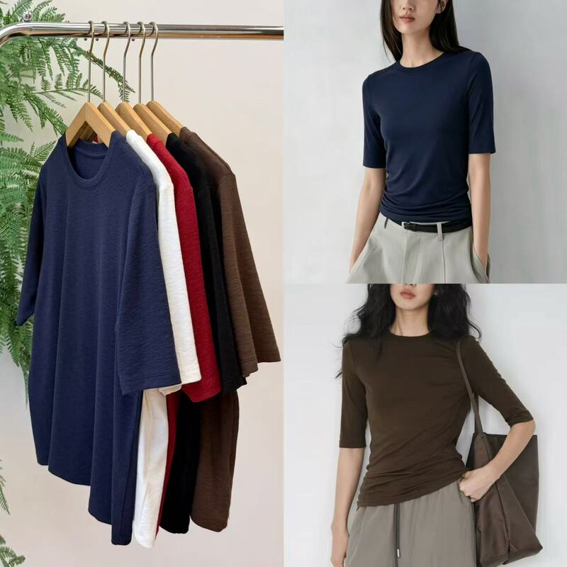 26 Autumn Slim Fit Versatile Item Mid-Sleeve Ultra-Elastic Fabric Mask T-Shirt ~ New Upgrade Silky Fabric Round Neck