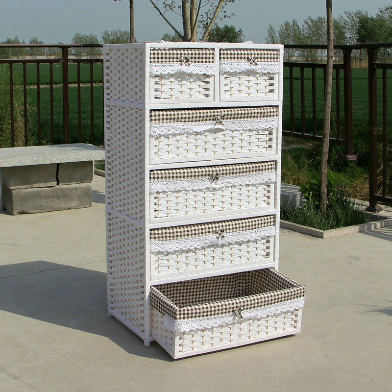 Rattan storage cabinet children's wardrobe five-layer drawer storage cabinet baby children's wardrobe large-capacity five-drawer cabinet