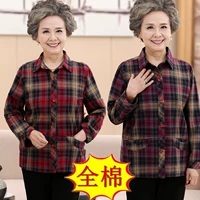 Áo sơ mi nữ trung niên xuân hè mới tay dài T 桖 áo mẹ cotton kẻ sọc cotton tăng chất béo áo vest nữ