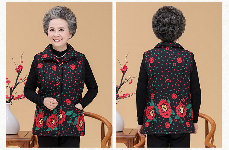 Áo vest nữ trung và già dày cộng với áo nhung mẹ áo khoác ngắn tay mùa thu và mùa đông bà ngoại áo khoác cotton cỡ lớn vest nữ công sở