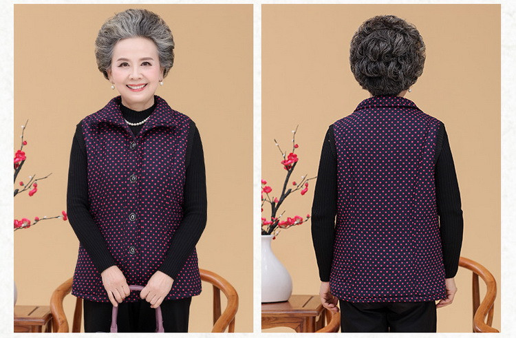 Áo vest nữ trung và già dày cộng với áo nhung mẹ áo khoác ngắn tay mùa thu và mùa đông bà ngoại áo khoác cotton cỡ lớn vest nữ công sở
