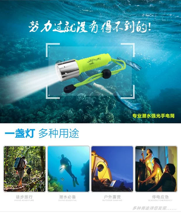Chiếu sáng ngoài trời câu cá 10W T6 siêu nhẹ dưới nước tầm xa chống nước ánh sáng trắng dài 30 m các đèn pin
