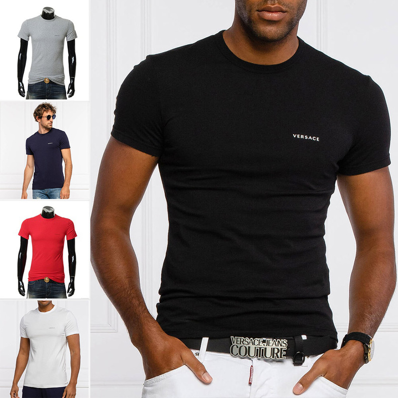 Versace Slim Fit Stretch Men's Simple Short Sleeve Round Neck T-Shirt Auu04023 Ac00058