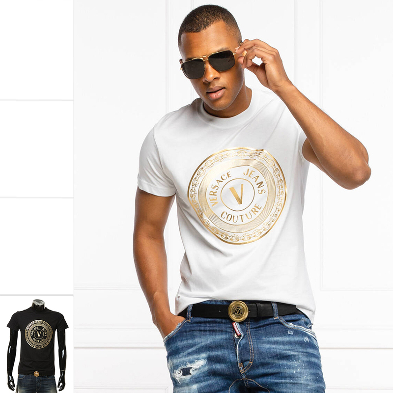 Versace Jeans Vj Versace Men's Gold-Embossed Slim Fit Short Sleeve T-Shirt 71Gaht12 Cj00T