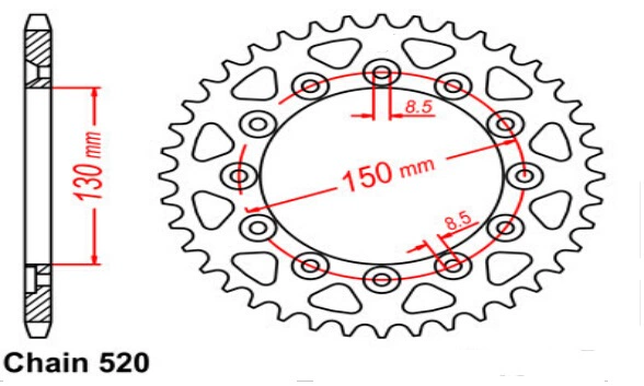 YZ / WR / 125/250 xích trước và sau, răng lớn và nhỏ, đĩa xích, bánh răng, xích, khóa xích, bộ ba mảnh - Xe máy Gears