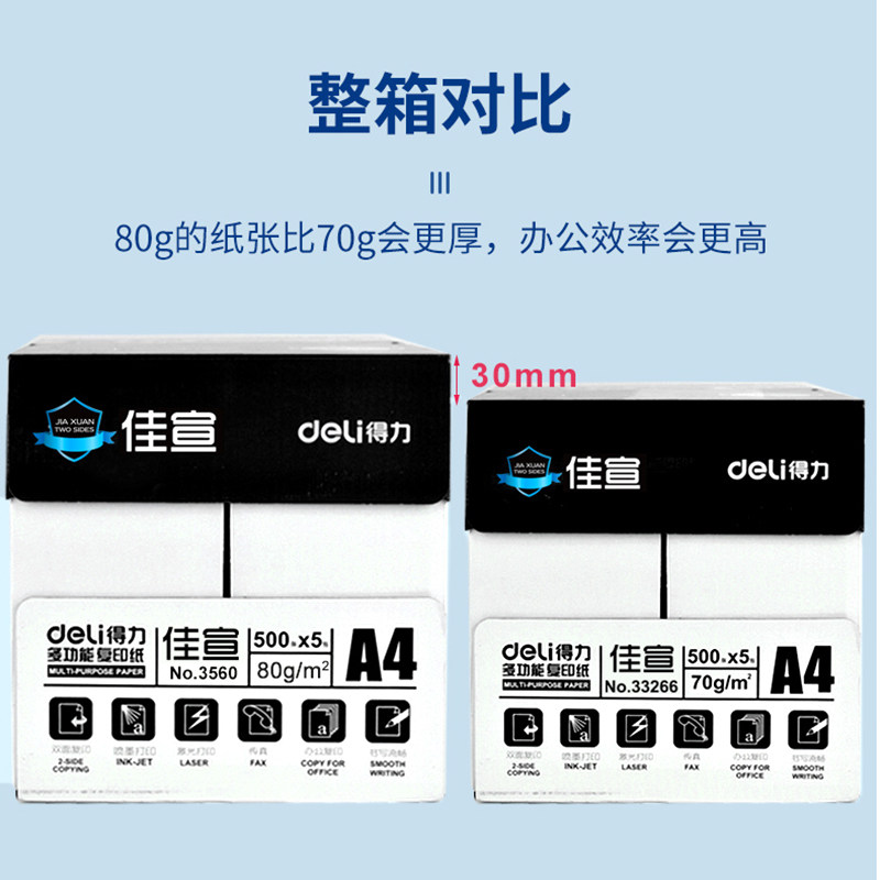 (두 개의 상자 10 팩)DEELI A4 인쇄지 사본 종이 용지 종이 백서 JIAXUAN 70G 인쇄 용지 500 ZHANG KAIRUI A4 종이 MINGRUI 80G 상자 다기능 사무실 인쇄 용지