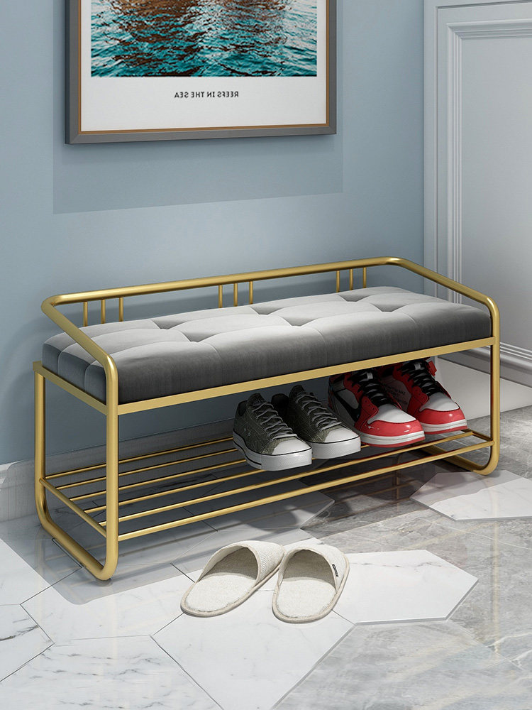 Light luxury shoe stool home door entry long stool small shoe rack can sit on the soft cushion one net red wear shoe cabinet