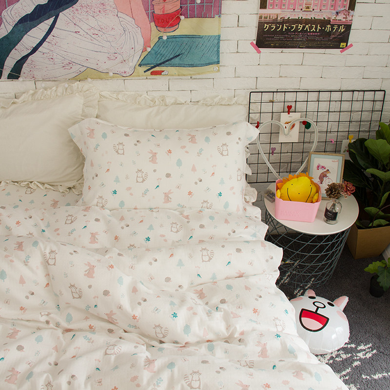 (House posture)Double yarn soft Meng Meng BJ cotton student bedding 3 three-piece set of school dormitory beds