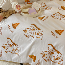 (homestead) INS wind cute orange cat pure cotton twill printed double bed goods with four pieces of MI sheet bed hat