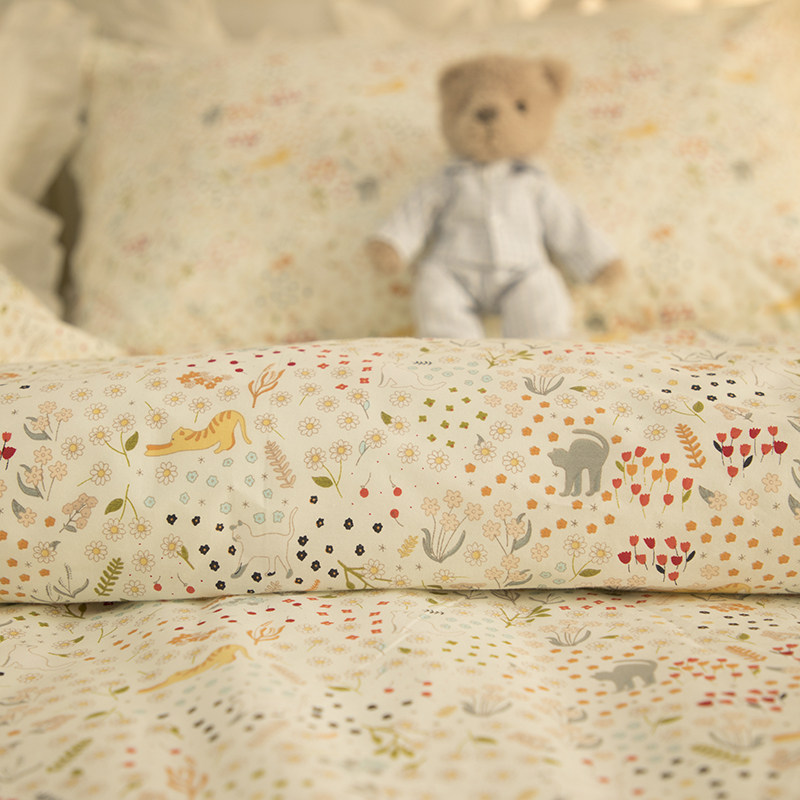 (Mansion Posture) Meta-Gas Kitty Cute Cartoon Pure Cotton All-cotton Twill Bed Linen Quilt Cover Three-Four Pieces BJ