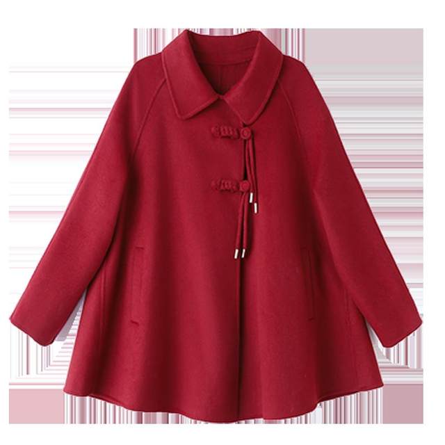 Double-sided woolen coat for women 2023 autumn and winter new style mid-length retro loose national style red cloak woolen coat