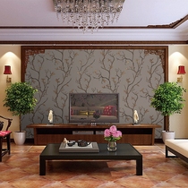 Dark Curry 3D new Chinese background wallpaper sofa TV background retro branch leaf thick deerskin wallpaper