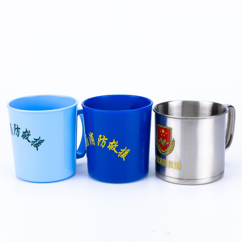 New dedicated fire outlet cup wash cup dental cylinder fire rescue blue stainless steel flame blue plastic mouth mug
