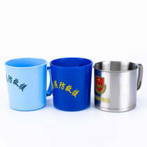 19 New fire mouth cup washing cup tooth cylinder fire rescue blue stainless steel flame blue plastic mouth cup