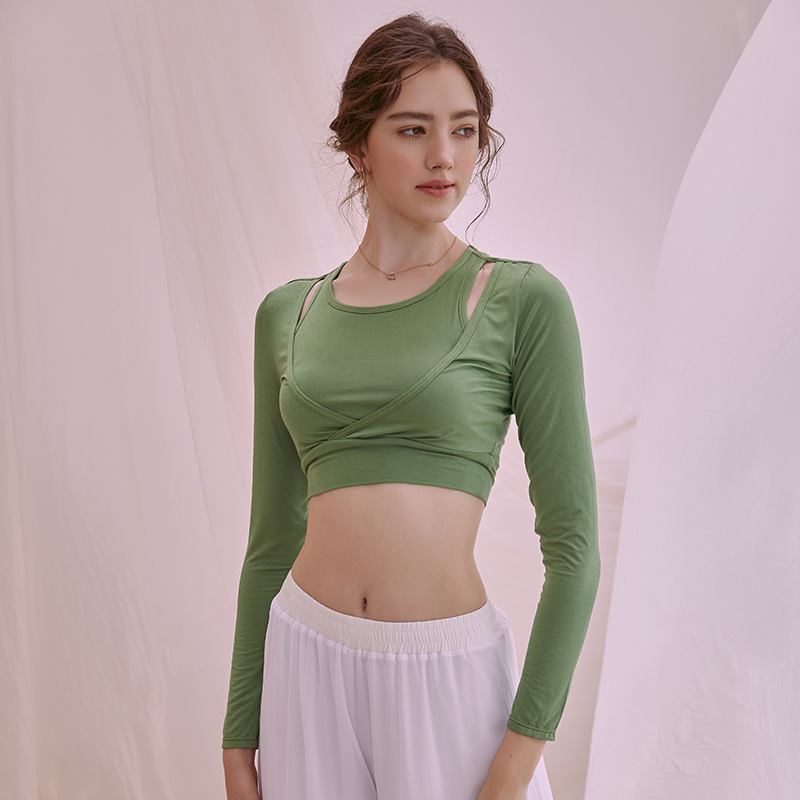 Latin Dance Suit Women's New BM Wind Leave Two Blouses National Standard Dance Short practice Merdale Long sleeves Sleeves Chest Cushion