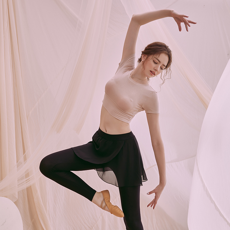 Dance clothes short-sleeved classical dance practice clothes modern dance performance body suit beautiful back female autumn and winter with chest pad 4 colors into