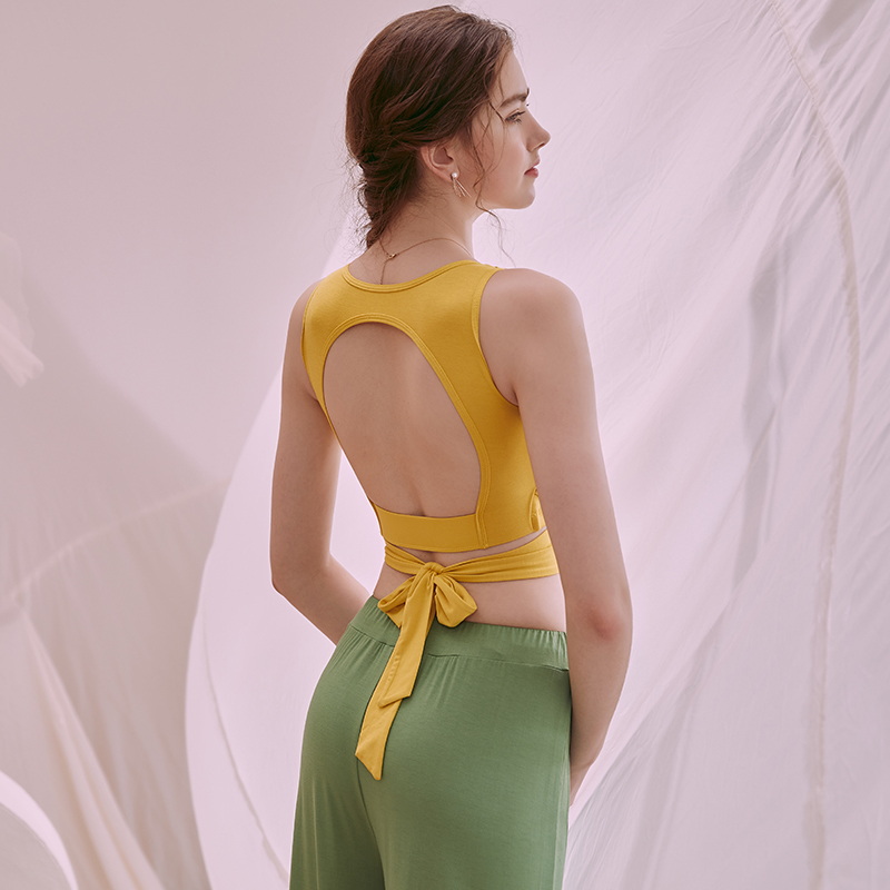 Dance clothes practice clothes body training straps sleeveless vest summer modern dance show thin lace-up top with chest pad