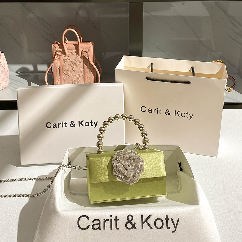 Carit Koty French niche velvet box bag for women 2025 new high-end diamond inlaid flower handbag