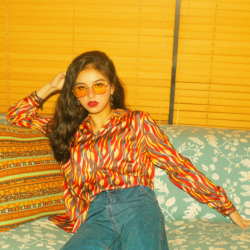 Nanjun's Original Design, "Mary Quantum," Spring and Autumn Vintage Striped Top, Disco Hong Kong Style Long-Sleeved Shirt for Women