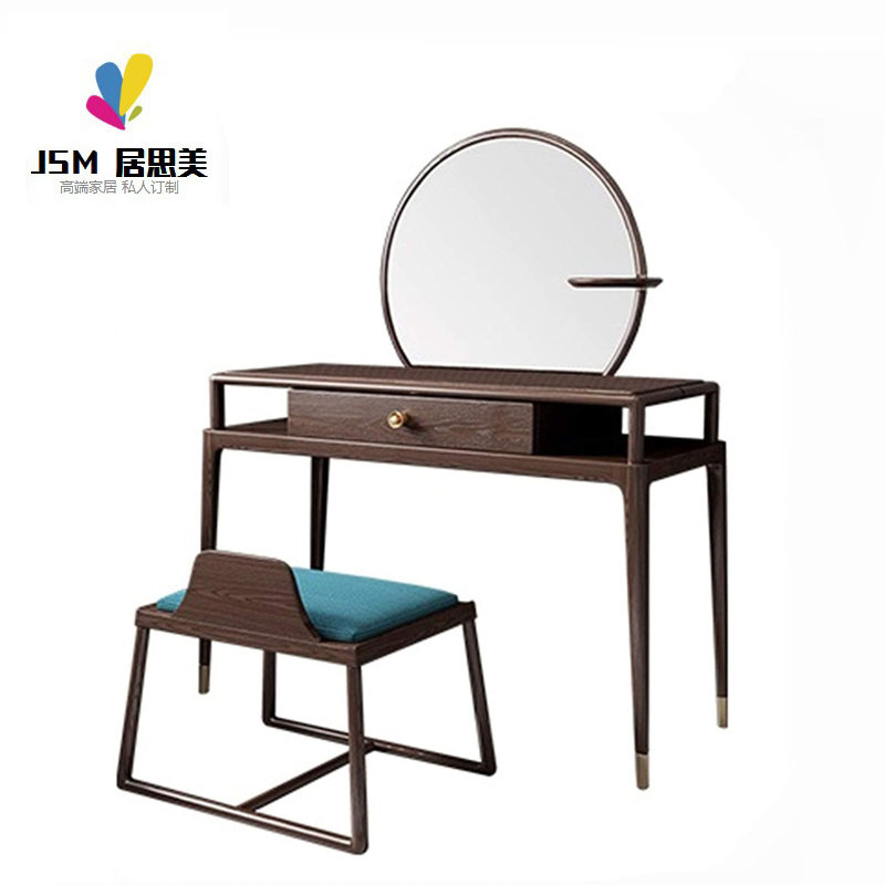 JSM New Chinese style Bedroom comb Makeup Bench Composition Villa Apartments Makeup Bench Mirror Suit-style Tailor Made Furniture 
