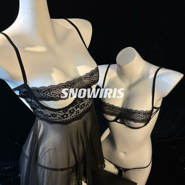 ເກາະ Huoshao Sexy Lingerie Lace ເຕົ້ານົມຂະຫນາດນ້ອຍເປັນມິດ underwire ເບິ່ງຜ່ານ nightgown