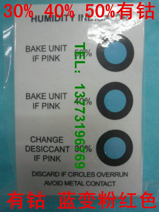 Wholesale humidity indication card blue moisture card with cobalt blue turn pink 3:30 % 40% 50%