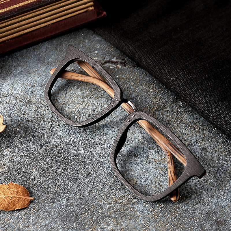 Square Retro Wooden Eyeglass Frames for Men, Thick Frame with Imitation Wood Grain, Black Frame for Women, Japanese Style, Suitable for Nearsightedness, Large Face, Acetate Frames