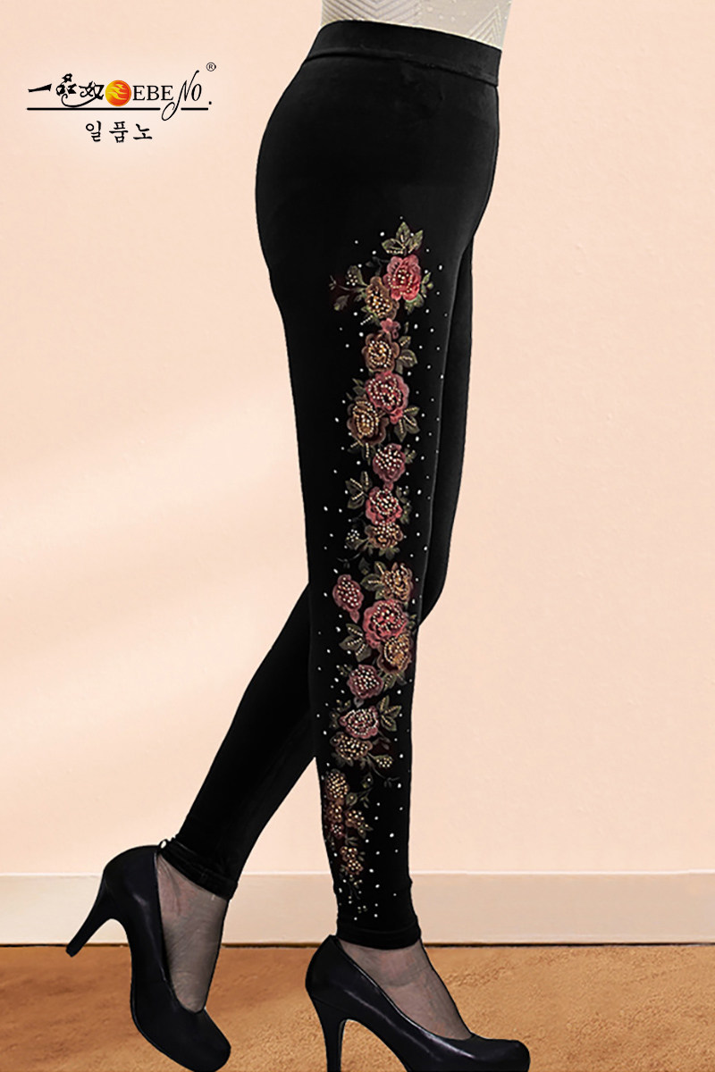 One Pint Mother Velvet 90% Pants Autumn Winter Mid Old Age Large Size Women's Dress Foreign Pie Inlaid Drilling Garnter Thickened Inner Hitch Pants