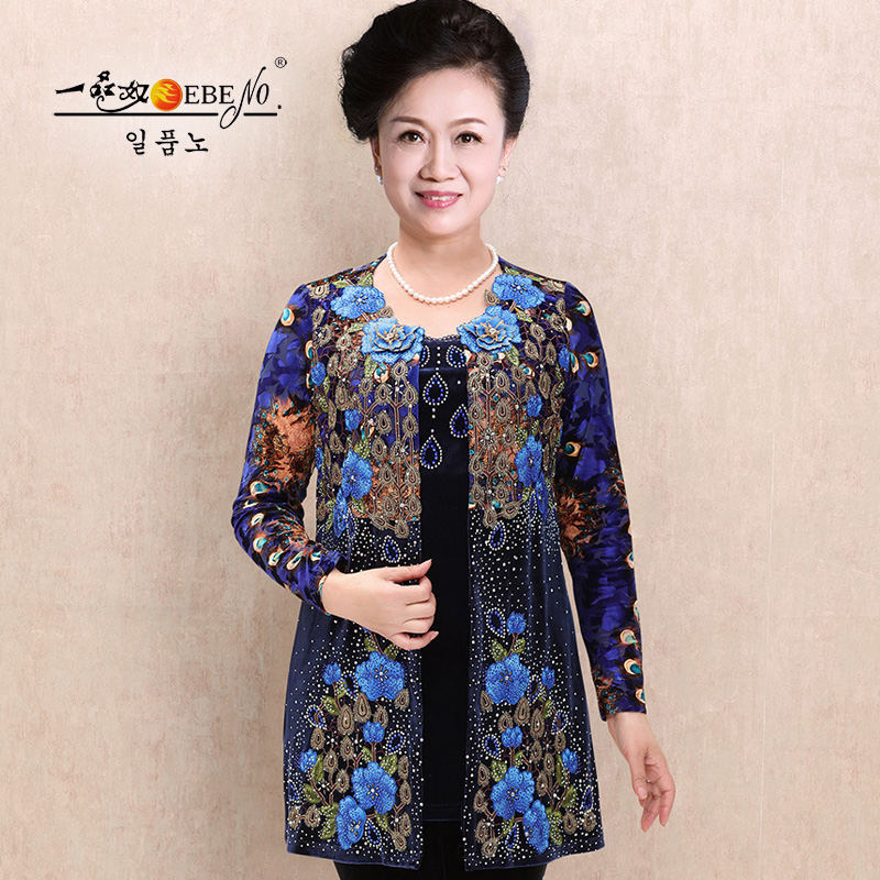 Middle aged woman Fat Mother Gold Velvet Embroidered Blouse Plus Hypertrophy Size Wife Temperament Long Sleeve Blouse Spring