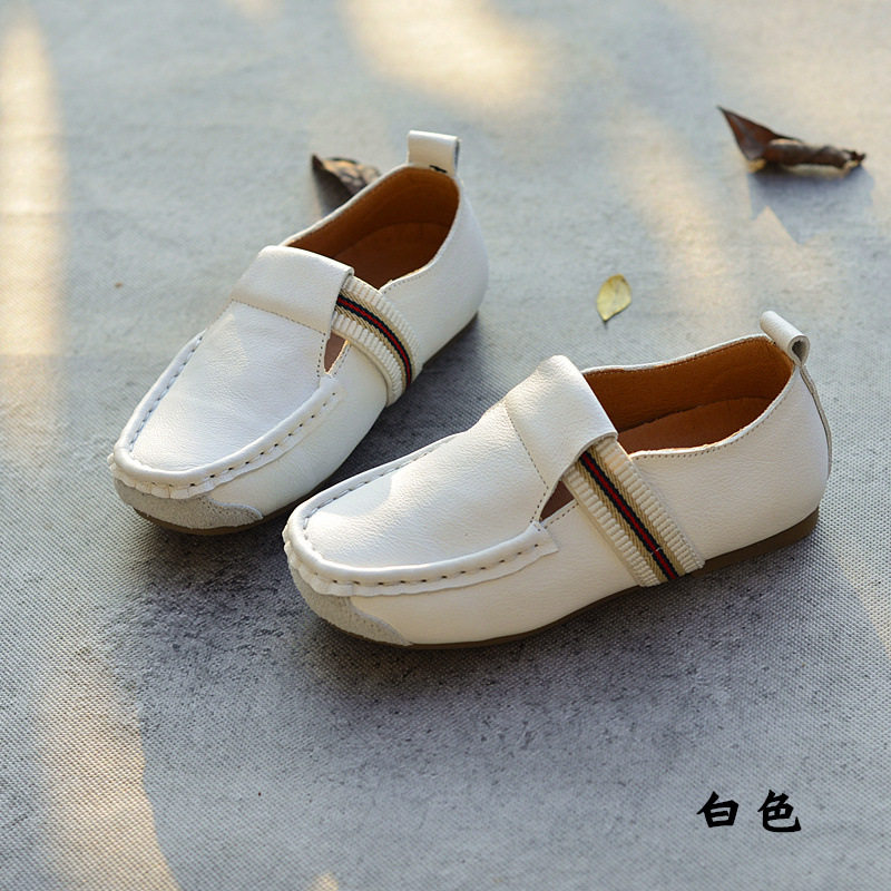 Boys bean shoes English wind children's white leather shoes leather soft bottom small leather shoes spring and autumn baby white baby