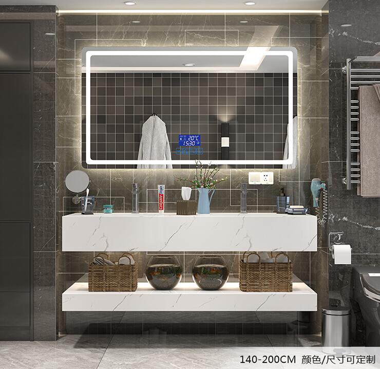 Nordic bathroom cabinet combination simple modern marble wash face and hand wash double-slot washbasin powder room anti-fog mirror washstand