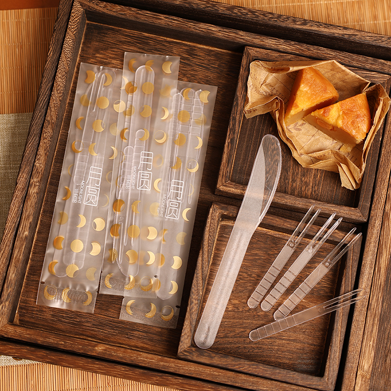 2026 New Mooncake Knife and Fork Set Disposable 1 Knife 4 Forks Mooncake Pastry Dessert Fruit Knife and Fork Plastic