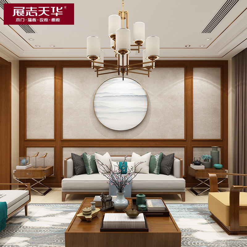 Exhibition Zhitianhua Full house Custom Wall Panel Decorated style Dining Room Bedroom Integrated Wall Solid Wood Background Wall FT01