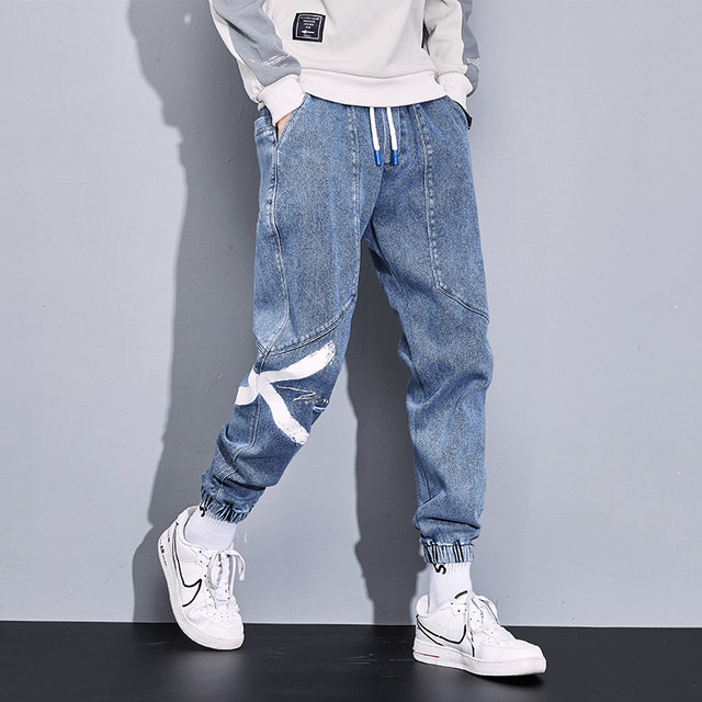 2024 New Jeans Men's Large Size Summer Thin Trendy Brand Workwear Loose Leg Harem Pants Fat Brother Men's Pants