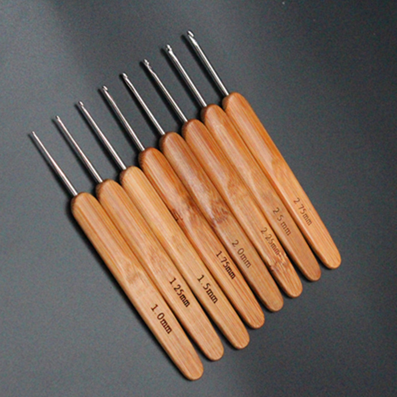 Bán chạy nhất công cụ crochet carbonized tre xử lý đầu tròn carbonized crochet len ​​áo len kim kim móc thiết lập - Công cụ & vật liệu may DIY que đan len