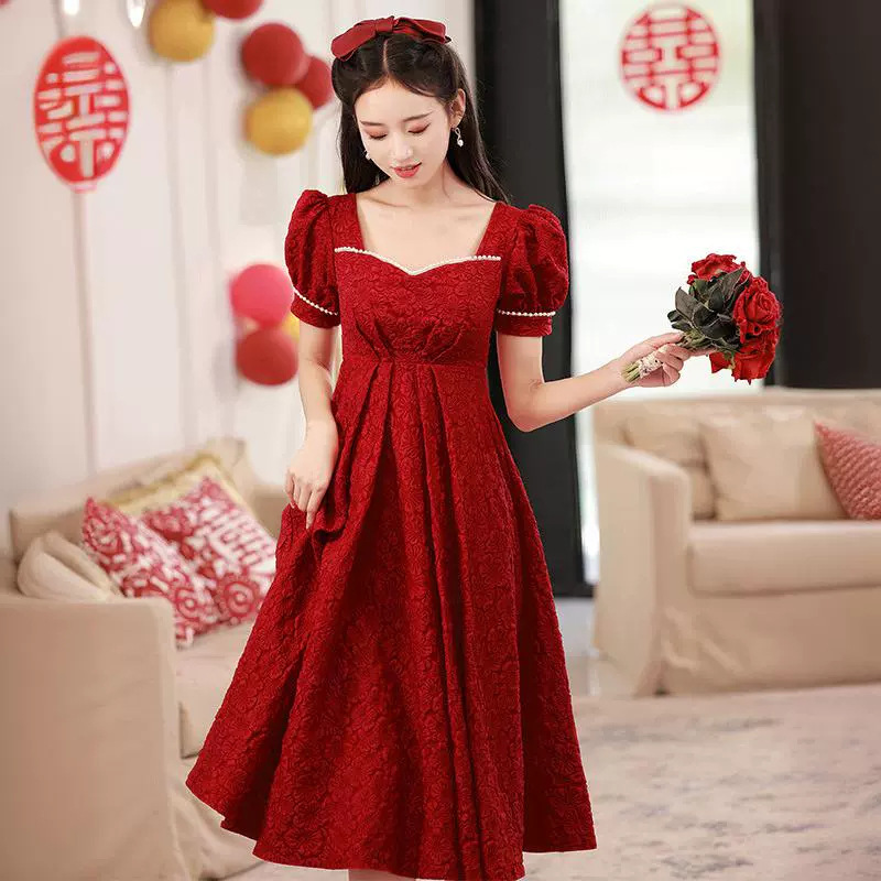 Plus Size Fat Women (200-240 Pounds) Can Wear It to Cover Their Belly, Suitable for Pregnant Women, Burgundy Bridal Toast Dress, Wedding Dress Plus Size Fat Women (200-240 Pounds) Can Wear It to Cover Their Belly, Suitable for Pregnant Women, Burgundy Bridal Toast Dress, Wedding Dress
