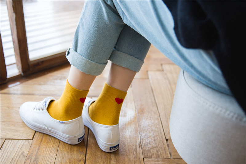 6 đôi sản phẩm mới vớ cotton nữ vớ tình yêu vớ cotton đơn giản màu đơn giản vớ cao