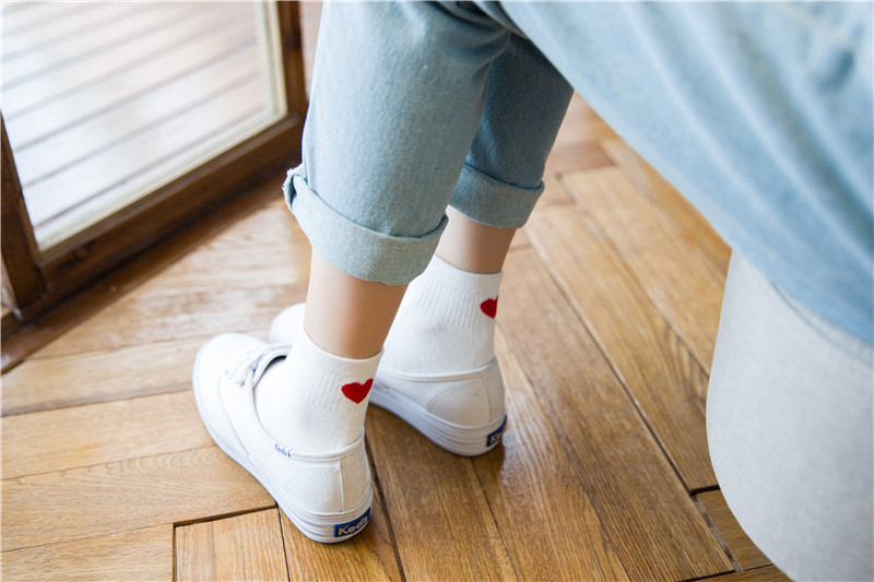6 đôi sản phẩm mới vớ cotton nữ vớ tình yêu vớ cotton đơn giản màu đơn giản vớ cao