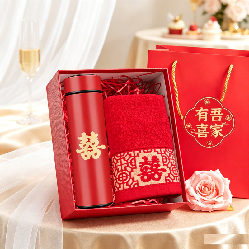 Wedding Souvenirs, Gift Box with Happy Words, Thermos Cup and Towel, Wedding Return Gifts, Practical Wedding Gifts for Bridesmaids and Guests Wedding Souvenirs, Gift Box with Happy Words, Thermos Cup and Towel, Wedding Return Gifts, Practical Wedding Gifts for Bridesmaids and Guests